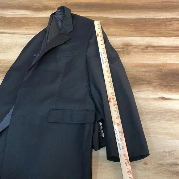 Lauren Ralph Lauren Blazer Mens 44L Black 100% Wool 2 Button Crest Silver Button